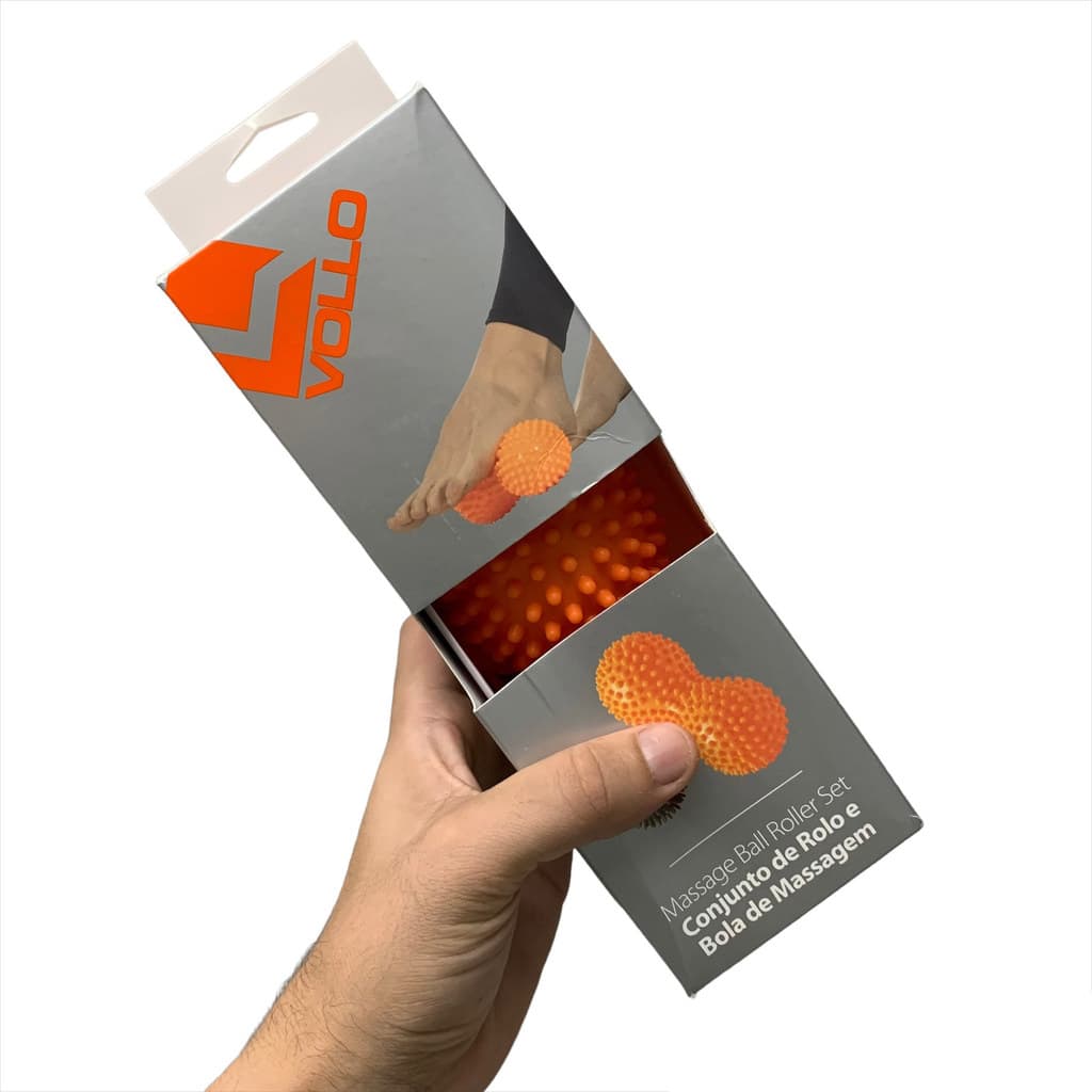 Kit Bola E Rolo De Massagem Liberação Miofacial Relaxamento Vollo VP1059 Cinza e Laranja