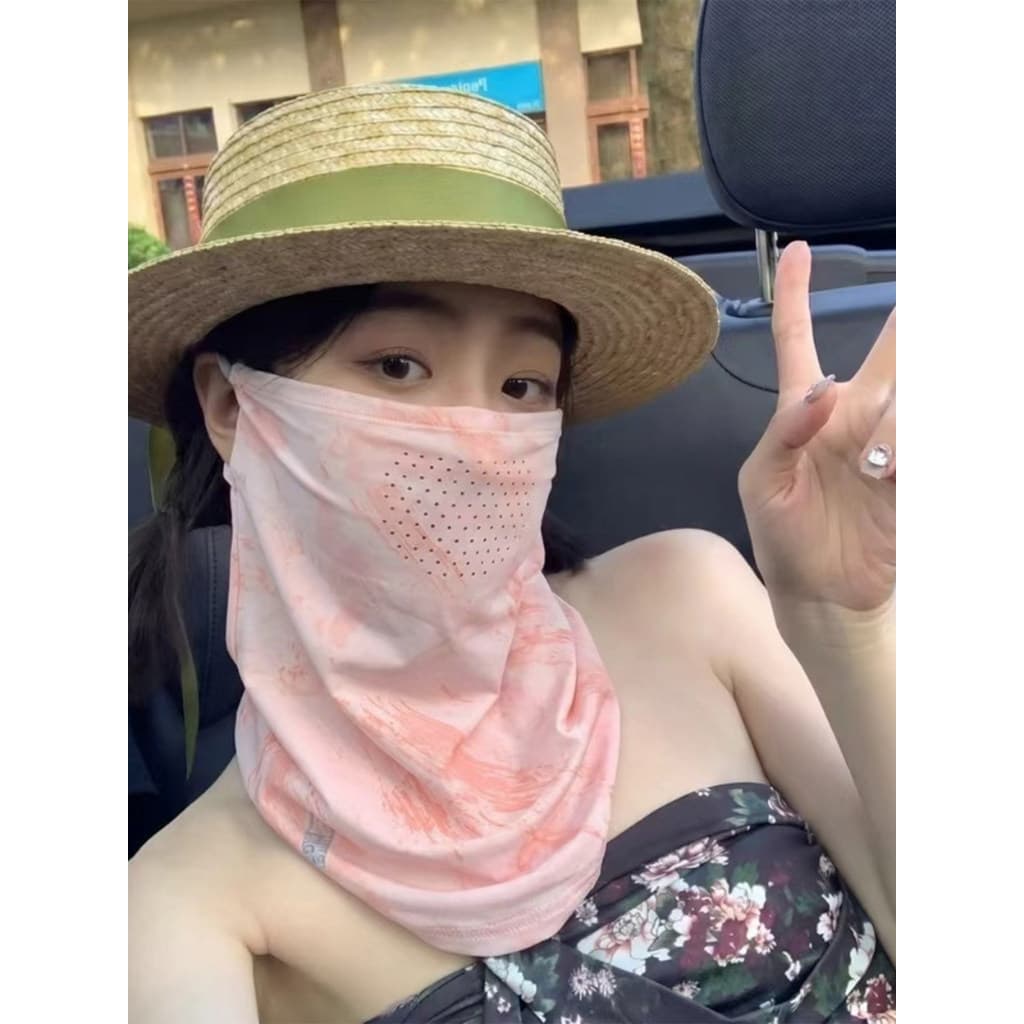 Japão upf50 + respirável gelo seda protetor solar máscara feminina verão pescoço proteção pescoço capa pára-sol máscara
