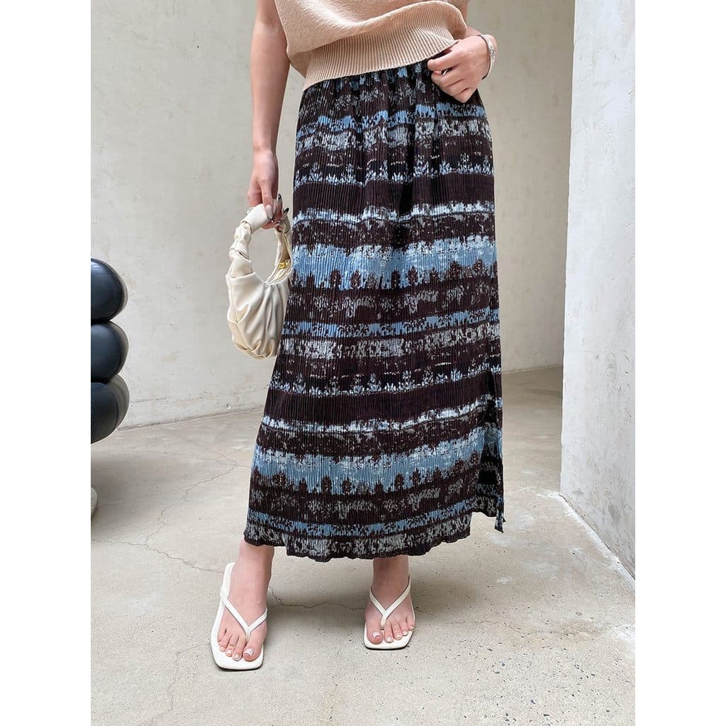 Plissado texturizado estilo dinheiro antigo Retro impresso fenda lateral saia reta estilo Designer feminino saia High-En
