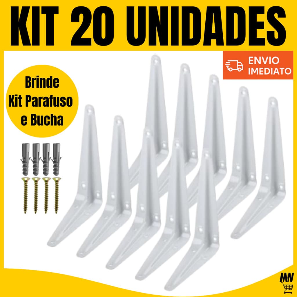 Suportes Mão Francesa - 10x12cm/15x20cm/20x25cm Canto Tábua Cantoneira Reforçada Branca BP