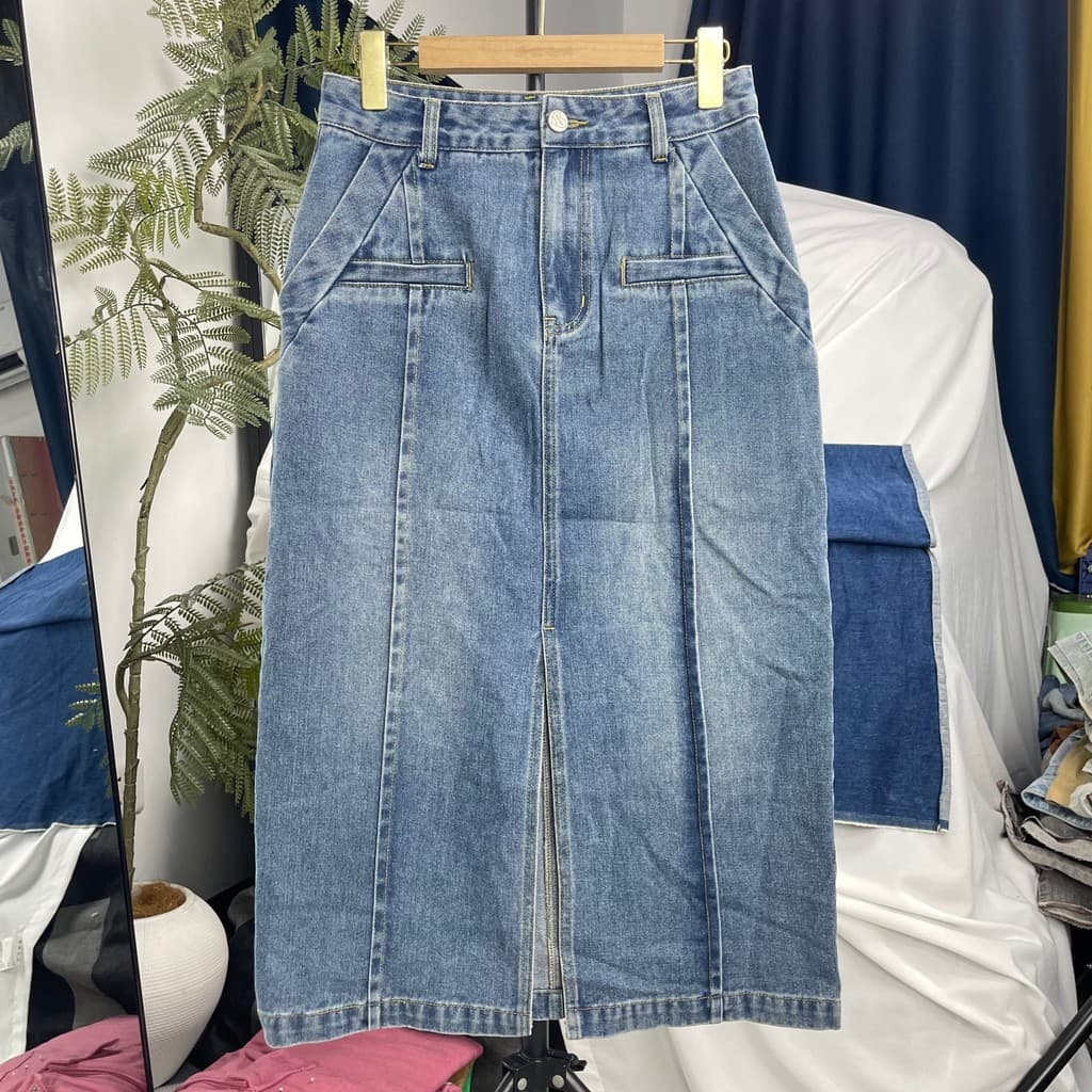 Split Retro cintura alta mais magro olhar All-Match Denim lavagem saia de água feminina de comprimento médio Hip-embalad