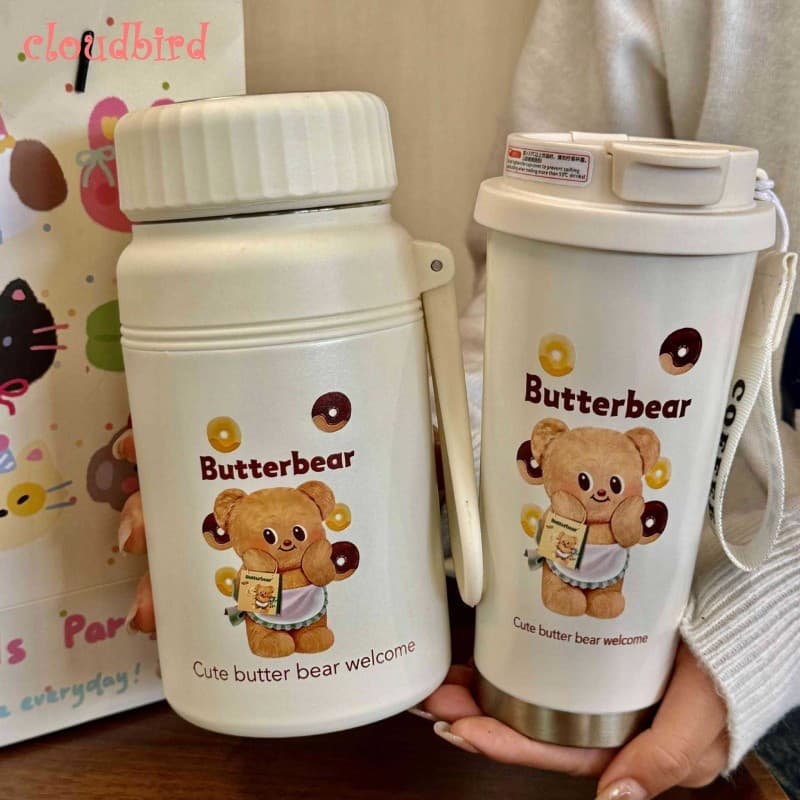 Copo de café isolado em aço inoxidável - Design de urso fofo, adequado para estudantes.