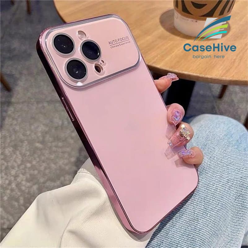 Luxo Galvanizado Grande Janela Fosco Vidro Acrílico Caso De Telefone Para iPhone 11 15 14 12 13 16 17 Pro Max 18 15 Plus