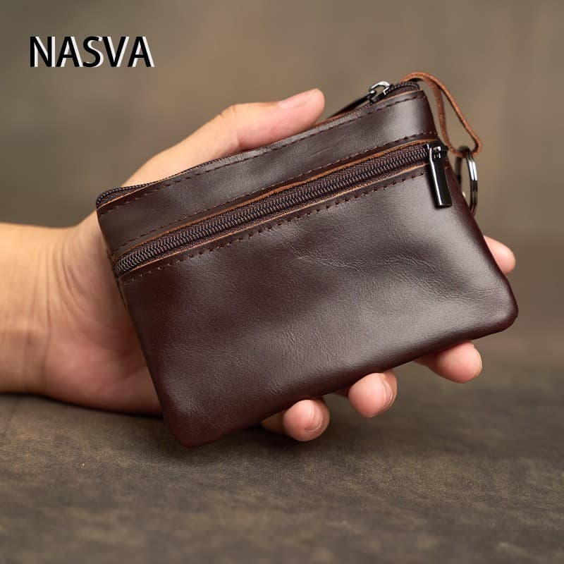 carteira masculina carteira masculina com ziper Nasva primeira camada de couro moeda bolsa estilo Retro titular do cartã