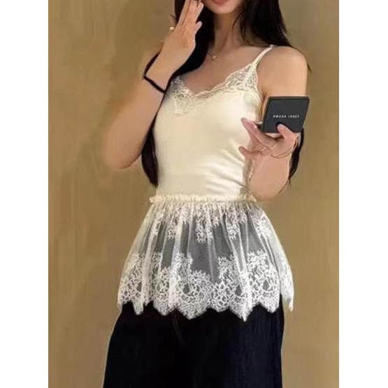 Cortina De Bunda Empilhada De Renda Pequena Alça Feminina Com Decote Em V