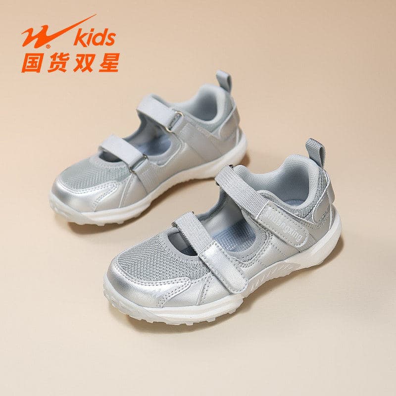 Dupla estrela menina princesa sandálias 2026 verão novo estilo menina Baotou malha respirável única malha sapatos sola m