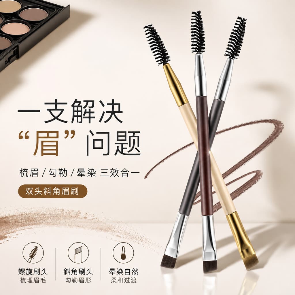 Pincel de sobrancelha japonês de duas cabeças Pincel de pó de sobrancelha angular feminino Caneta Pincel de rolo de cíli
