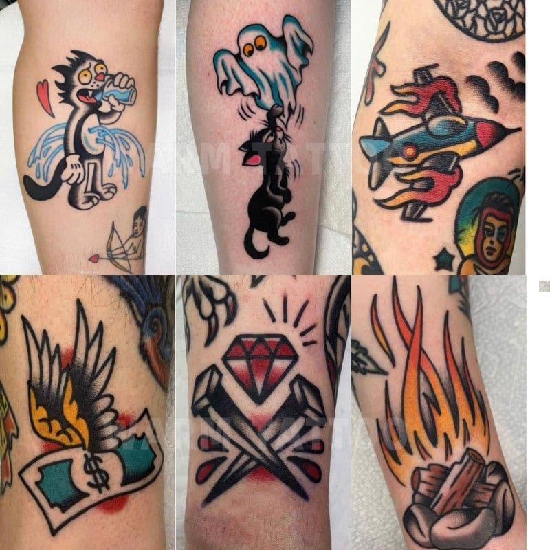 Adesivos de tatuagem da velha escola estilo europeu americano à prova d'água meninos meninas série escura de longa duraç