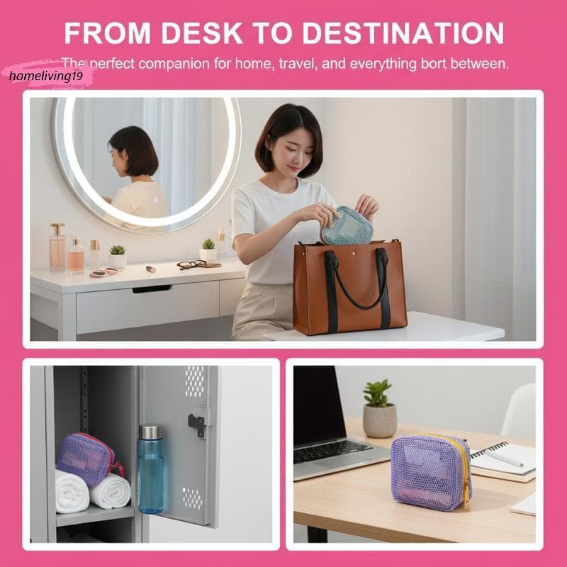 HOM Malha Saco De Maquiagem Para Mulheres Armazenamento De Cosméticos Viagem Portátil Transparente Organizador Durável H