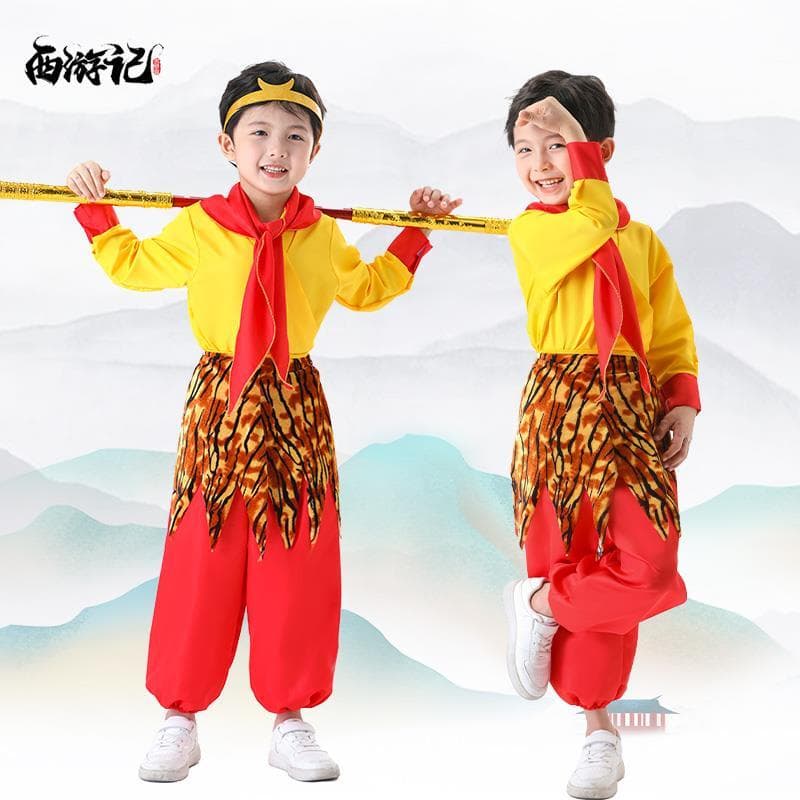 Macaco rei traje crianças conjunto completo viagem para o oeste cosplay macaco rei macaco rei tigre saia de couro roupas