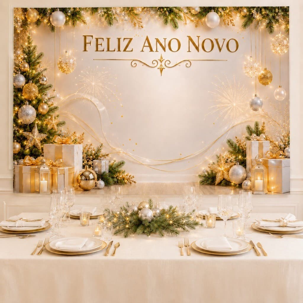 Painel Festa de Ano Novo 1,95x1,45m Cenário Fotográfico Decoração Réveillon