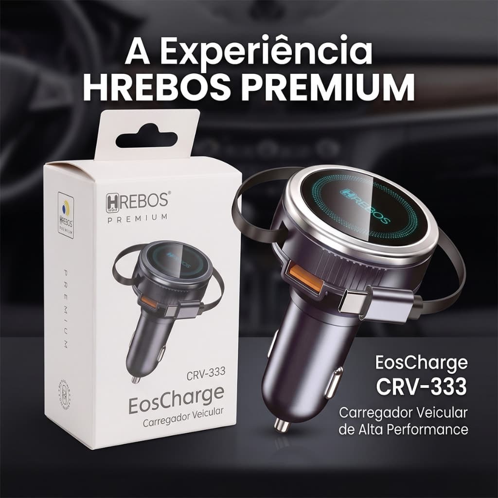 HREBOS Carregador Veicular Duas Portas USB-A+Tipo-C PD, Carregamento rápido de 30W，Evite sobrecarga e superaqueciment