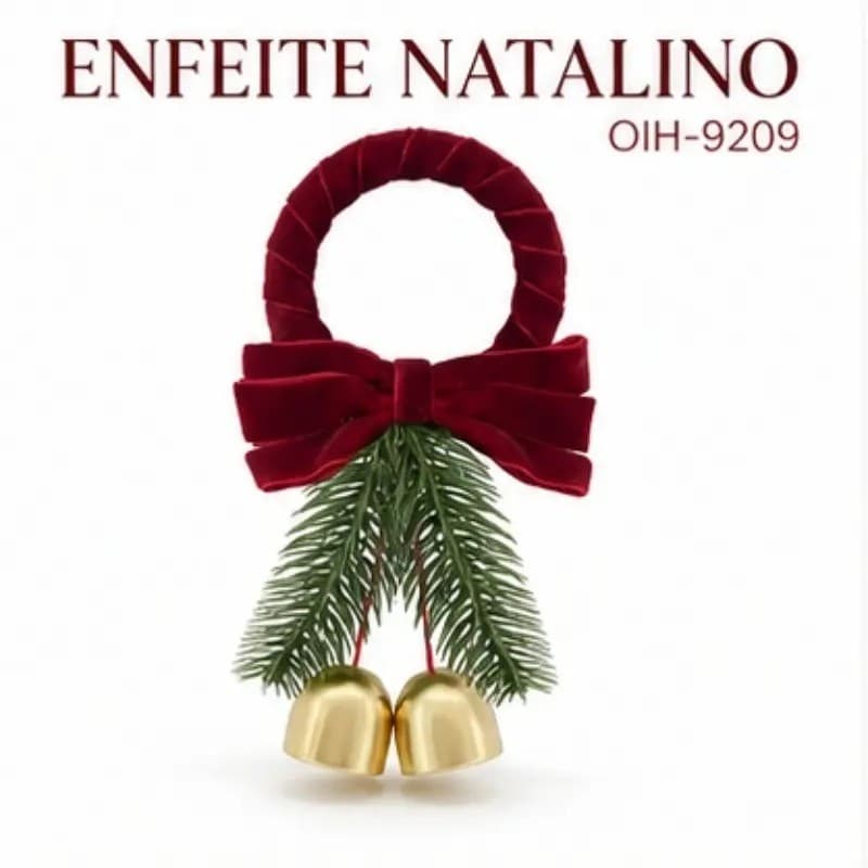 Decoração Natalina Elegante de Porta com Laço Vermelho, Folhas de Pinheiro e Sinos Dourados OIH-9209