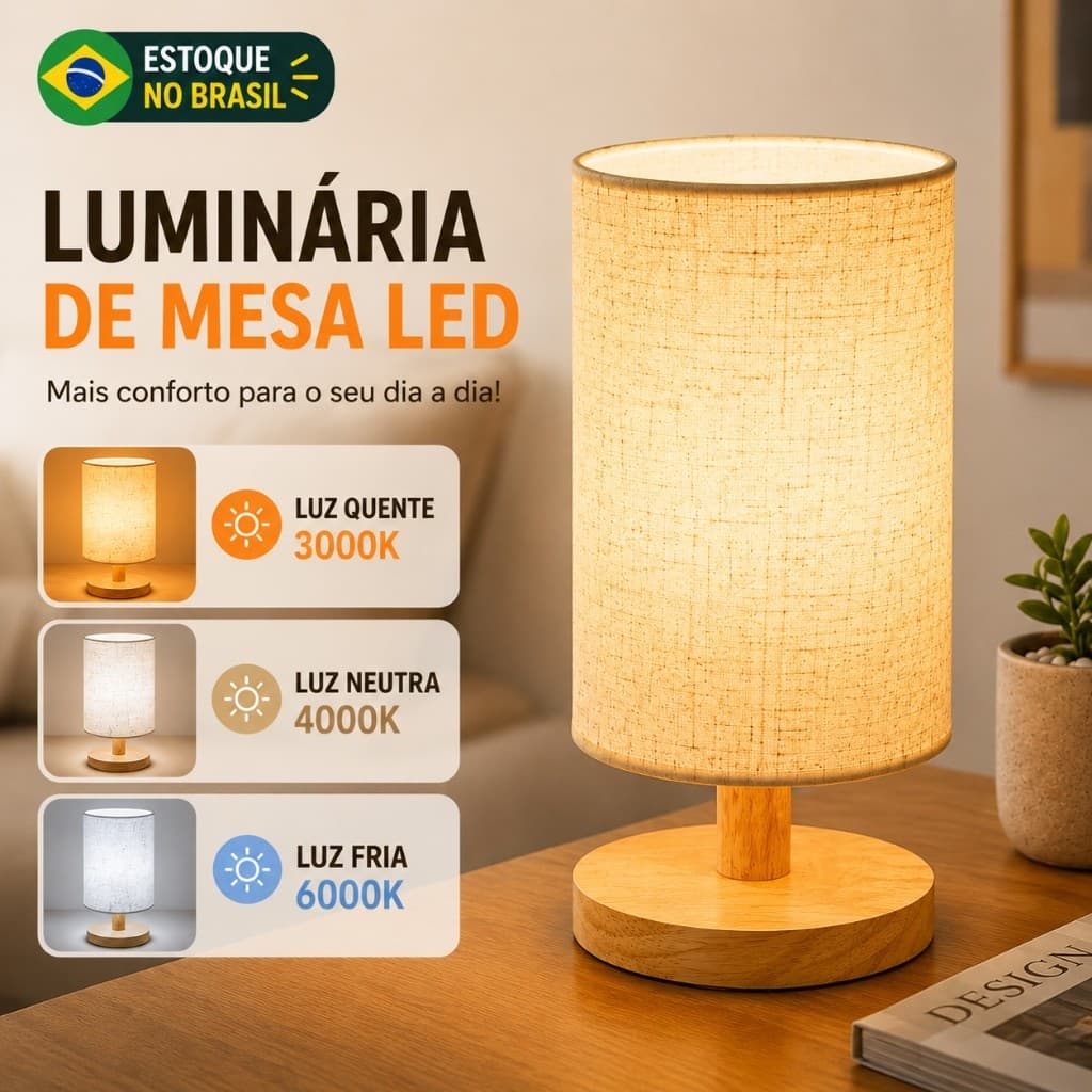 Lâmpada De Mesa De Madeira Moderna LED Alimentada Por USB 3 Cores De Luz Para Quarto Abajur