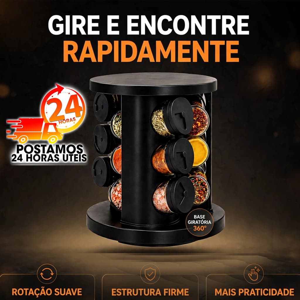 Porta Temperos Rosa Carrossel 9 ou 12 até 16 Potes Aço Inox e Vidro Porta Condimentos Giratório