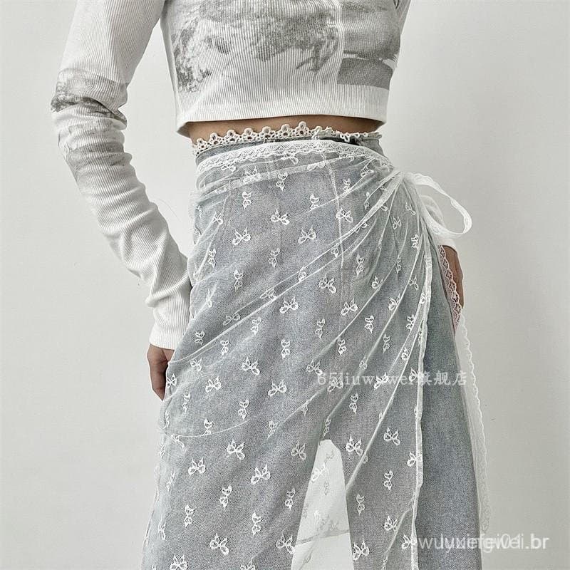 Nicho Design em camadas saia geral renda bunda cortina cinto feminino combinando saia Jeans decoração All-Match cinto de