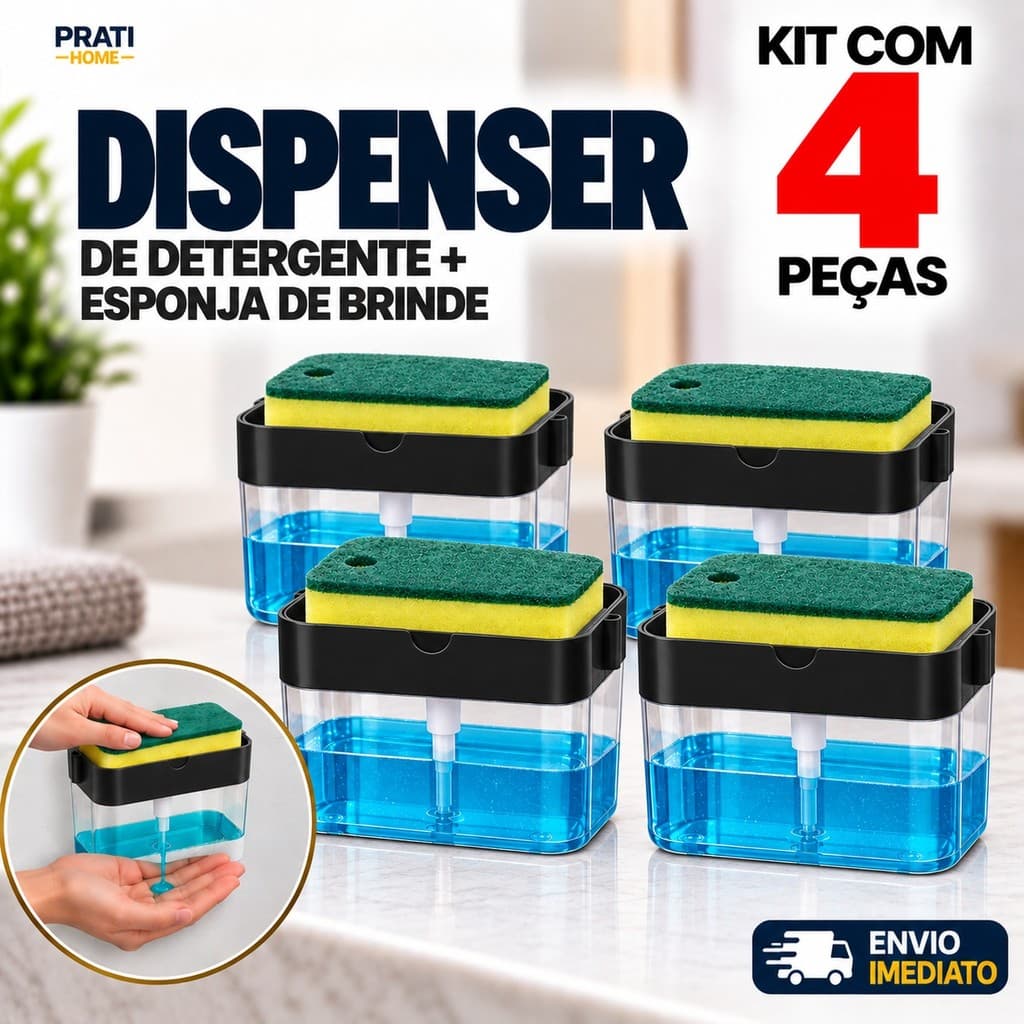 4,3,2,1 Peças Dispensador P/Detergente Dispenser Sabao 2x1 Detergente Suporte Porta Bucha + Esponja Grátis