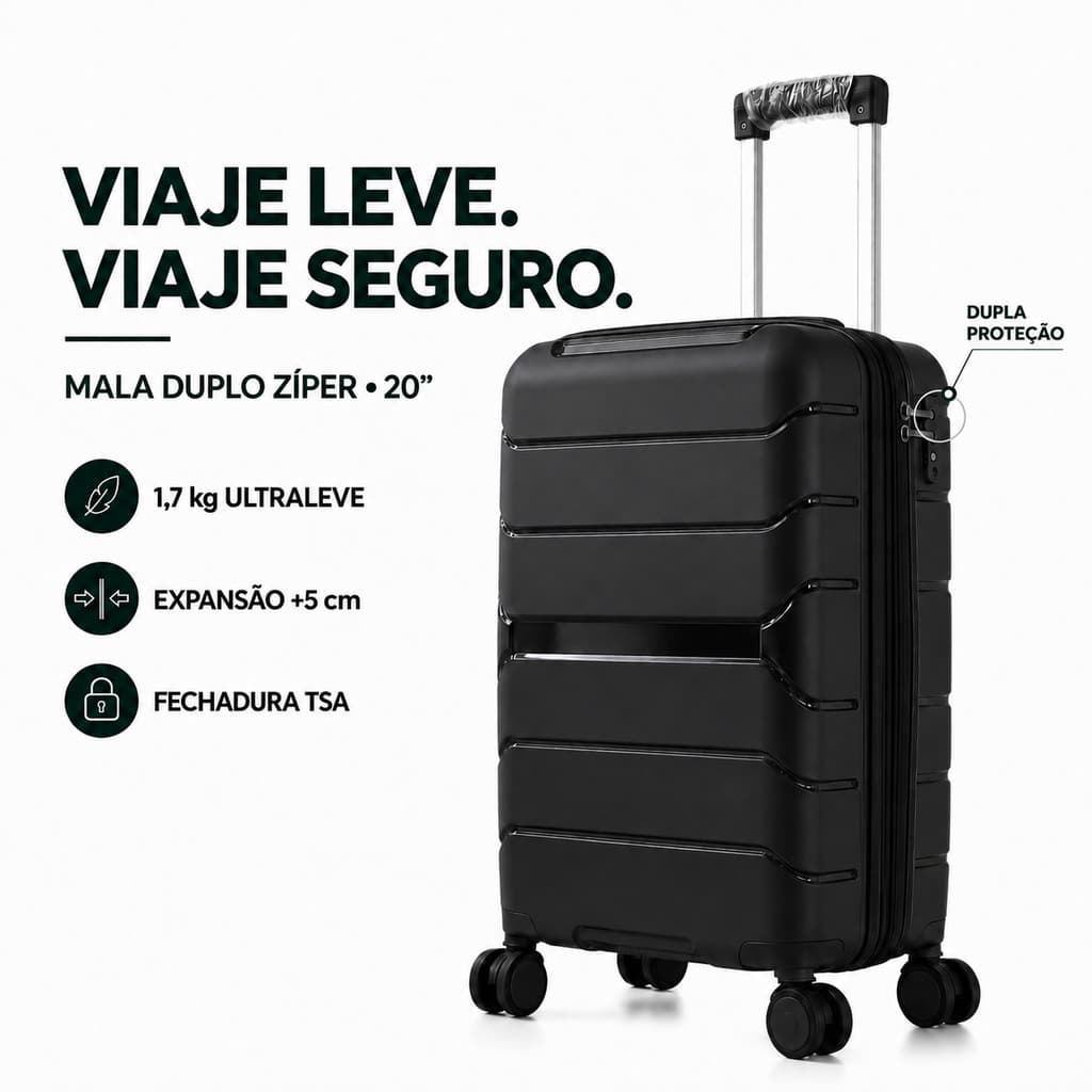 Mala de Viagem 10Kg Expansível com Cadeado TSA e Rodas 360°