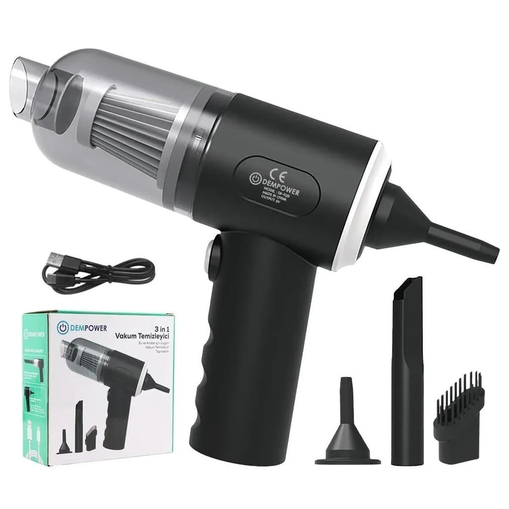 Mini Aspirador Portátil Sem Fio 3 em 1 6000Pa 120W Recarregável Automotivo para Carro Casa