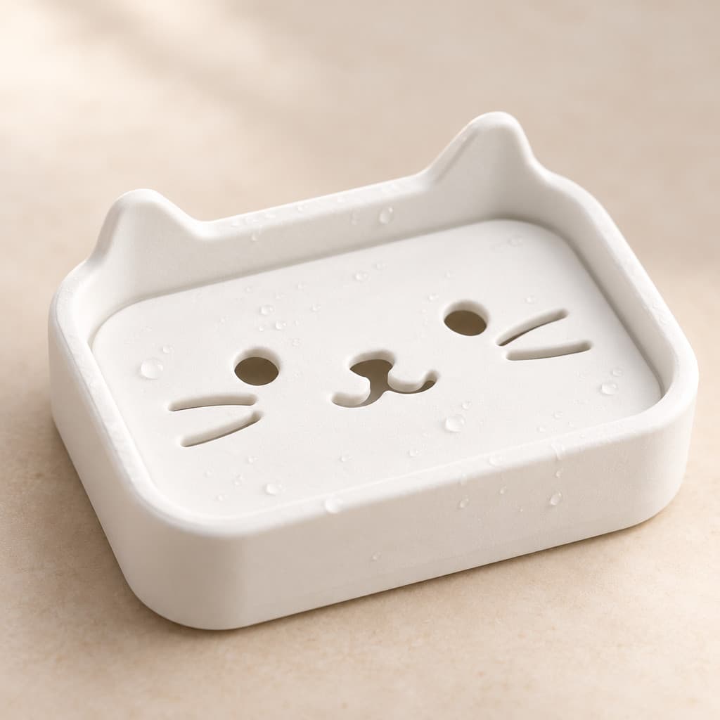 🐱 Saboneteira Formato de Gatinho — Porta Sabonete Decorativo para Banheiro e Lavabo