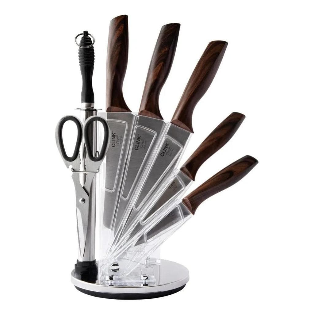 Jogo De Facas 8pçs Aço Inox Com Suporte Em Acrílico Cozinha