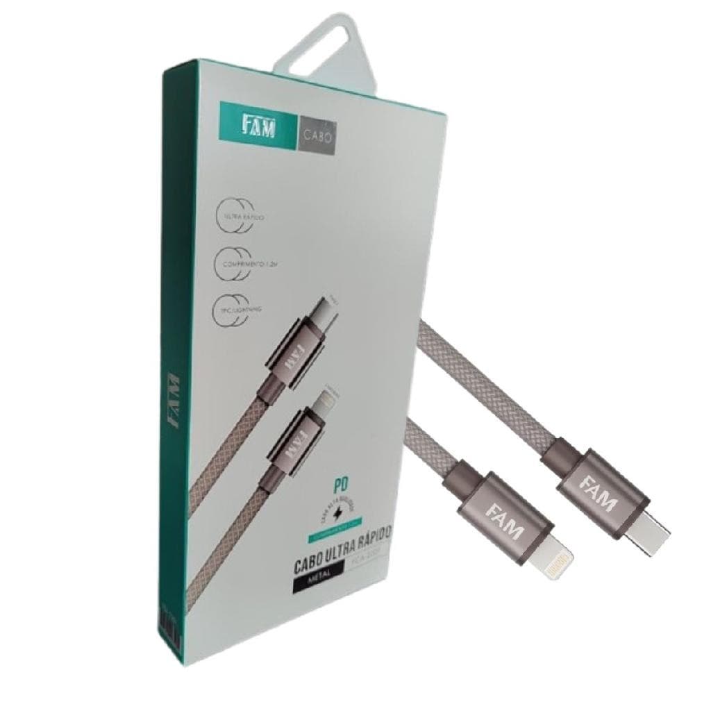 Cabo De Carregamento E Transferência De Dados USB Tipo C E Lightning FAM FCA-2201 1.2M Rosê.