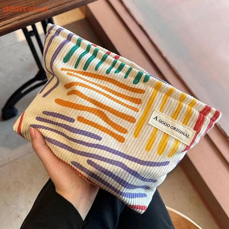 [dddxcebua] Bolsa Cosmética De Veludo Com Listras Coloridas , Portátil , Para Viagem , Produtos De Higiene Pessoal , Art