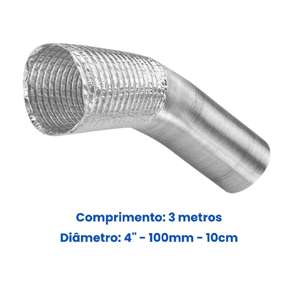 Duto Alumínio Flexível 4 Polegadas x 3M Exaustão e Ventilação Industrial Ar Condicionado Grow Room