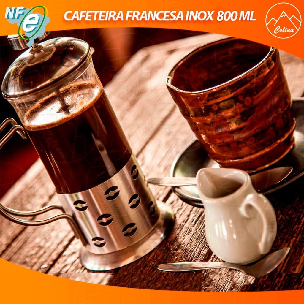 Cafeteira Prensa Francesa 800ml Aço Inox e Vidro Café Chá e Leite