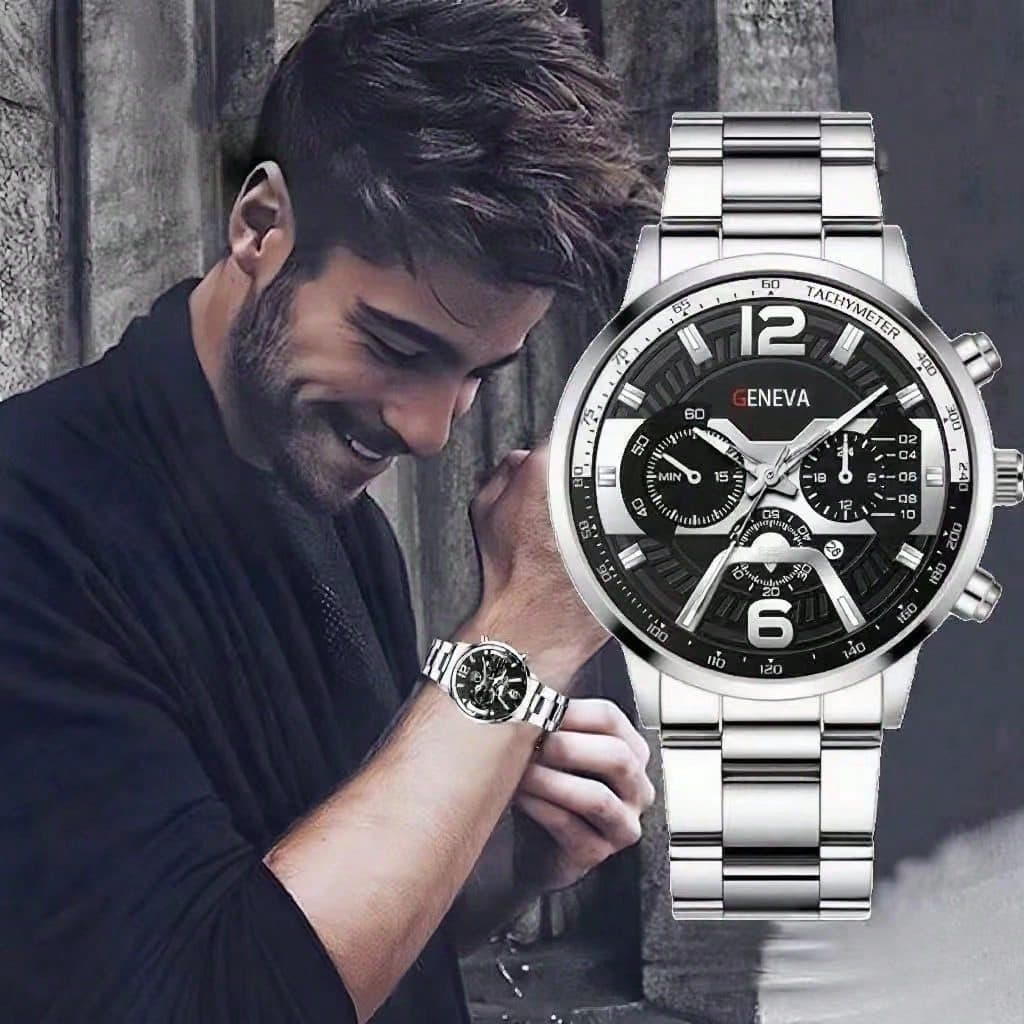 Relógio masculino de luxo，cronógrafo, relógio de quartzo, relógio esportivo masculino de negócios em aço inoxidável