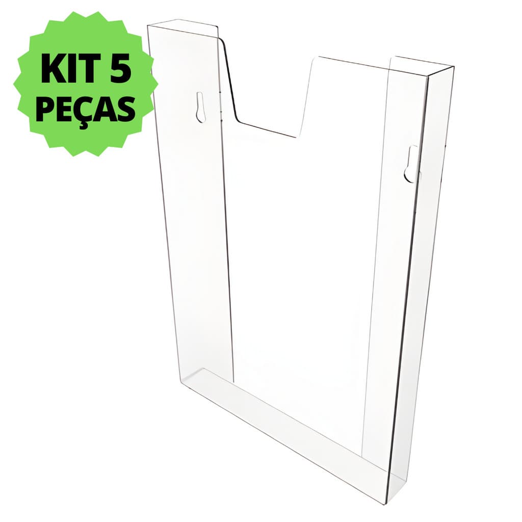 Kit 5 Display Porta Folha Prontuário Parede A4 Acrílico PETG