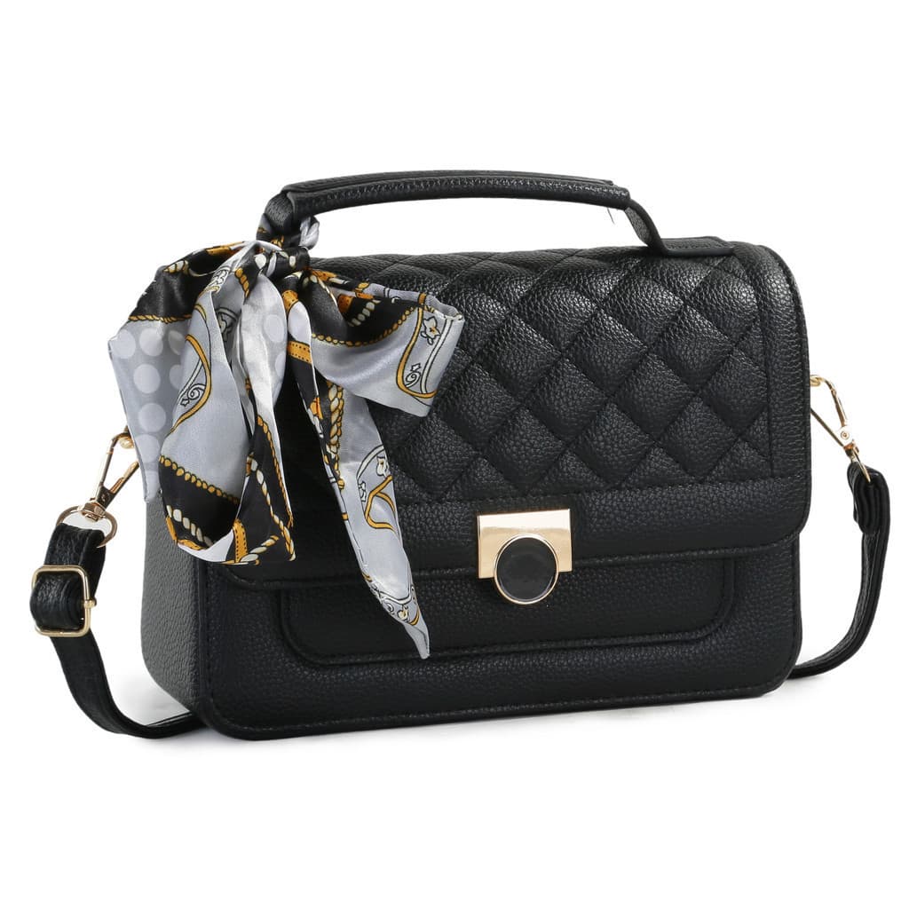 bolsa feminina transversal com lencinho modelo baú tiracolo estruturada e espaçosa média elegante