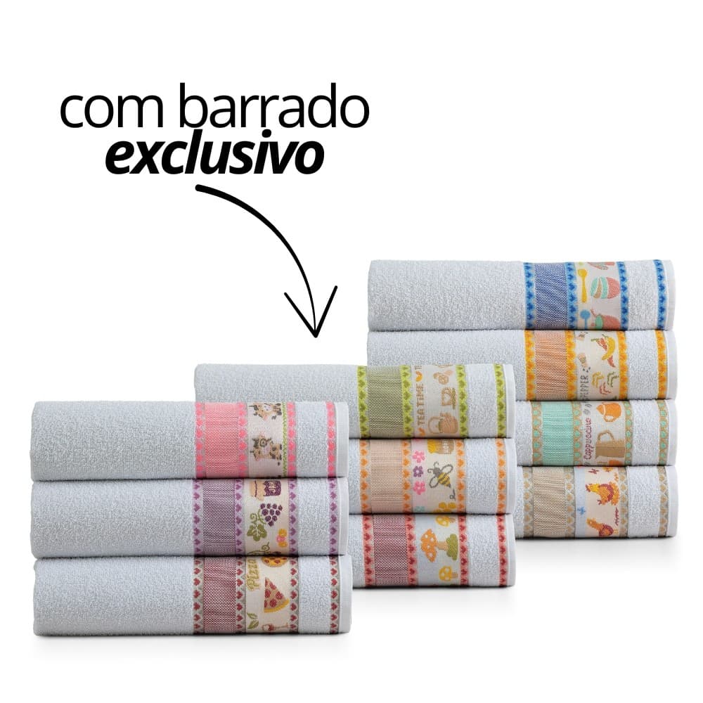 Kit 10Pano de Prato Cozinha Atoalhado 71x49 cm 100% Algodão Jogo Sortido