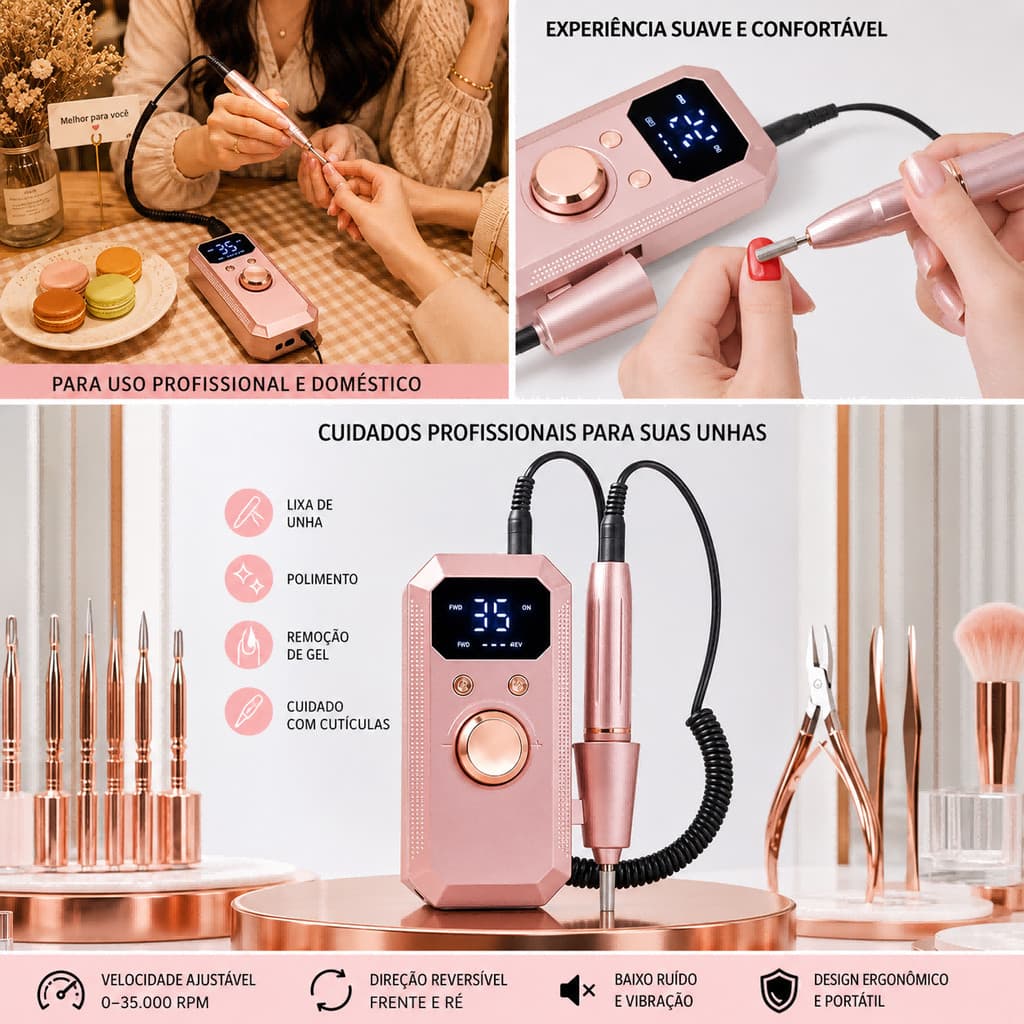 Lixadeira Elétrica De Unha Portátil 32.000 RPM Recarregável Profissional Motor Unhas Fibra Porcelana