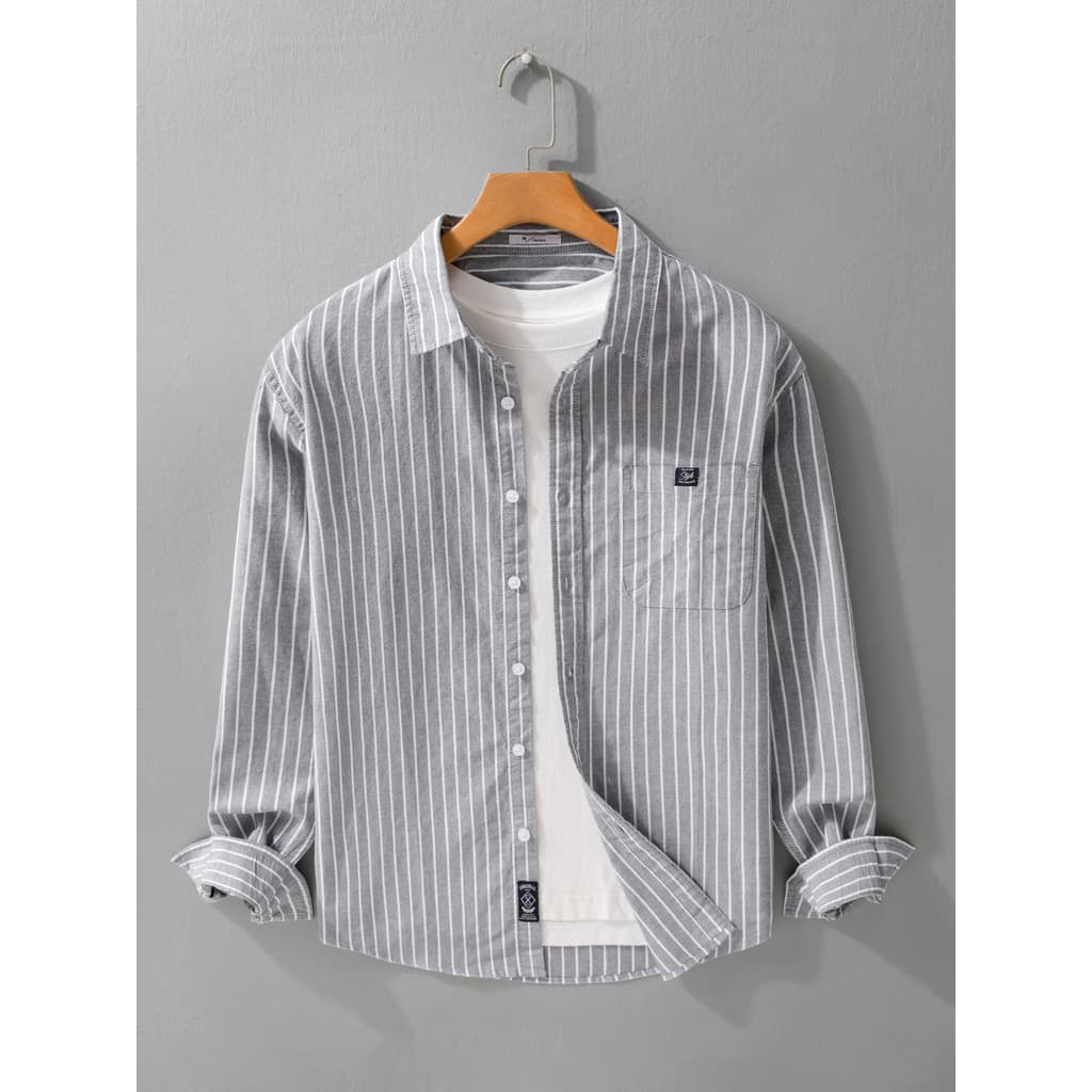 Camisa giratória Oxford de algodão puro masculina de manga comprida primavera outono estilo fino solto All-Match america