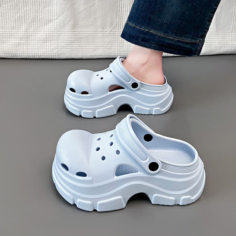 Sapatos femininos de sola grossa com buracos, roupa externa de verão, plataforma antiderrapante, sola Baotou, sandálias