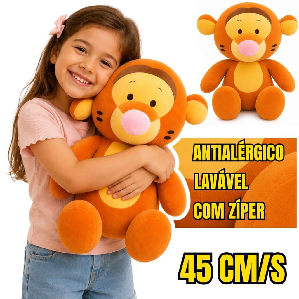 Pelúcia Tigre 45cm Antialérgica Macia Lavável