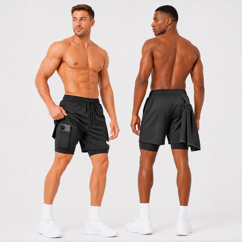 Bermuda Fitness Masculina 2 Em 1 Com Bolso Celular E Suporte Para Toalha Treino
