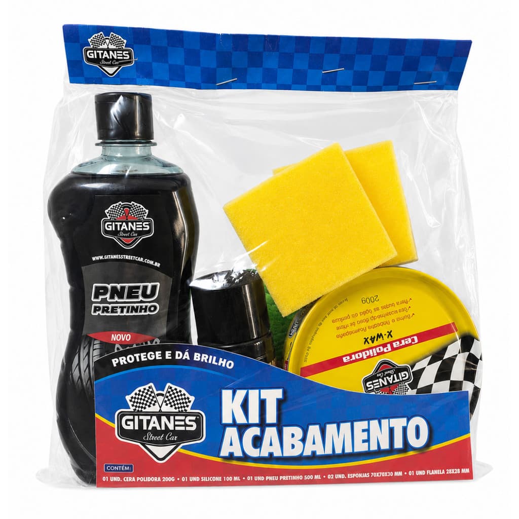 Kit Acabamento Automotivo Completo Cera Silicone Pretinho Flanela