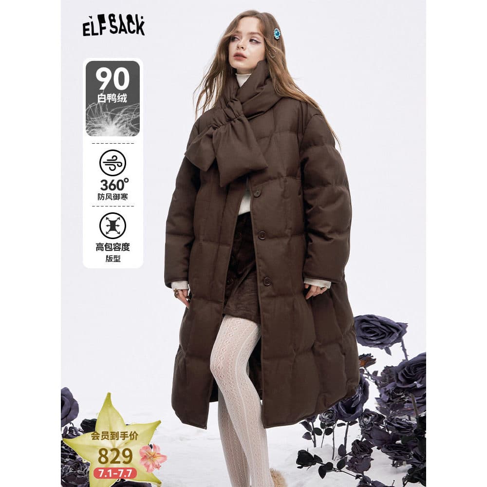Bolso de fada [lenço grátis] jaqueta retrô longa feminina 2025 inverno novo estilo jaqueta quente jaqueta pão