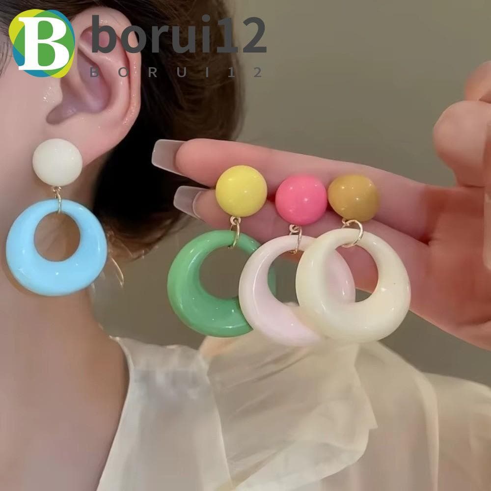 Brincos Pendentes De Círculo Acrílico BORUIB , Redondos Coloridos De Cor Doce Geométricos