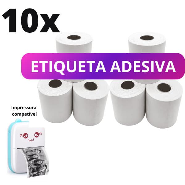 10 Rolos Etiqueta Adesiva Contínua para impressora 55mm Gatinho