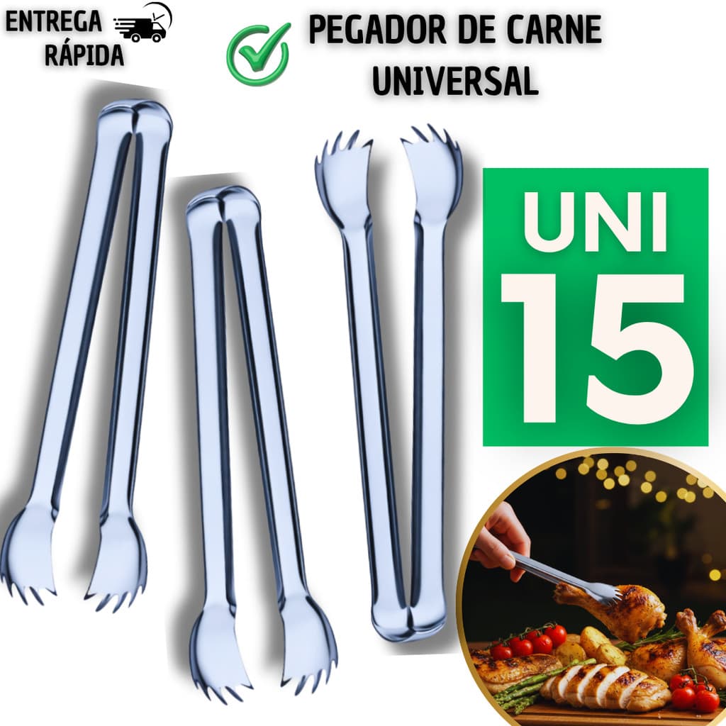 Mini Pegador de Carnes Inox Para Churrasco Não Escorrega Controle Total Uso Profissional Buffet Churrascaria