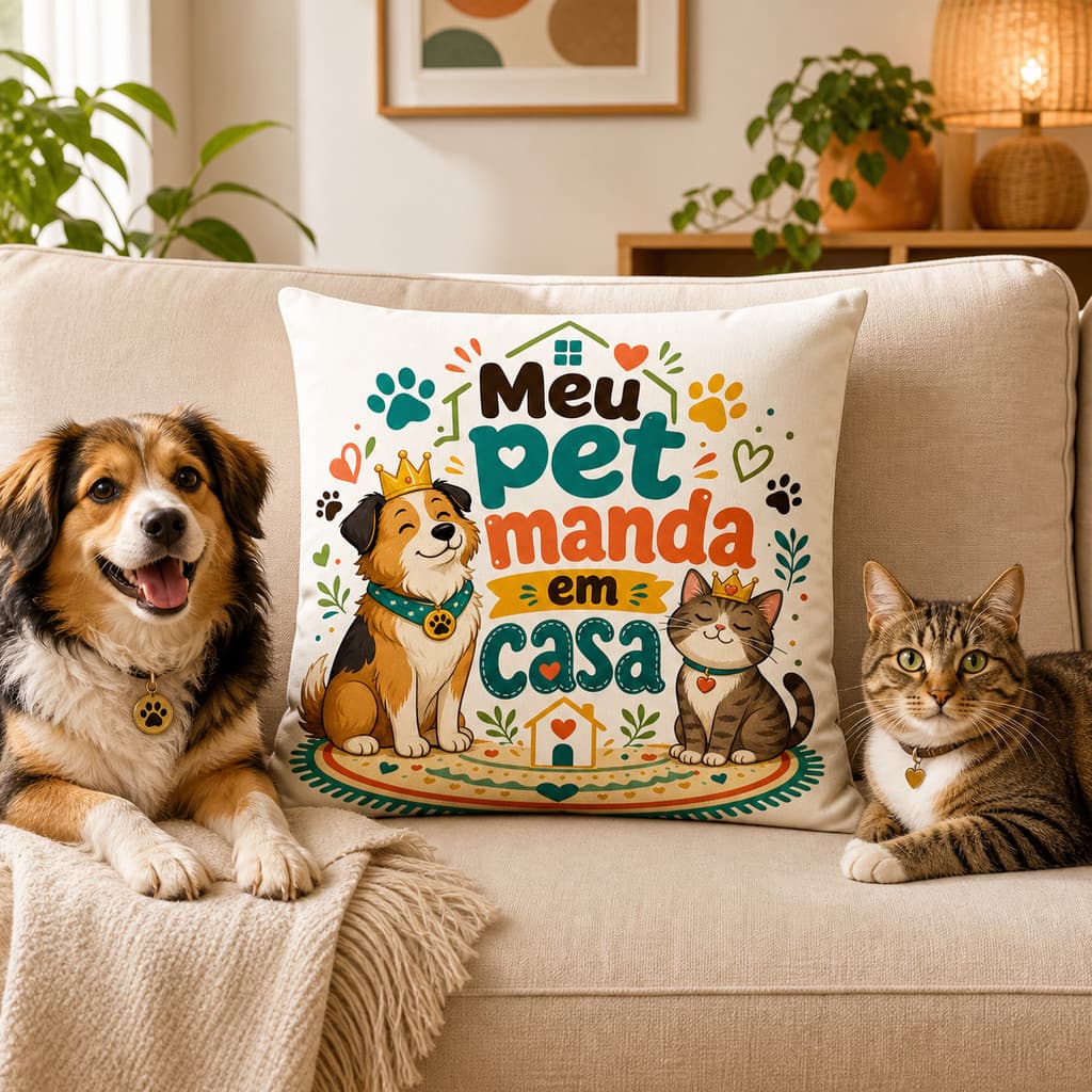 Capa De Almofada Para Família De Animais De Estimação , Fofa Cães E Gatos Com Estampa De Meu Pet Manda Em Casa , Sofá ,