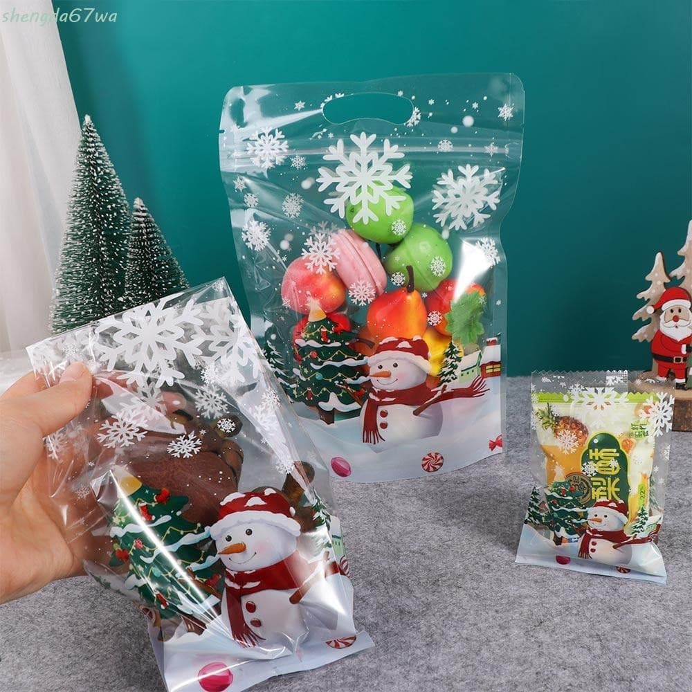 SHENGDA 50/100 Unidades De Sacos Para Presentes De Natal , De Biscoitos De Boneco De Neve Espessos De Plástico , Transpa