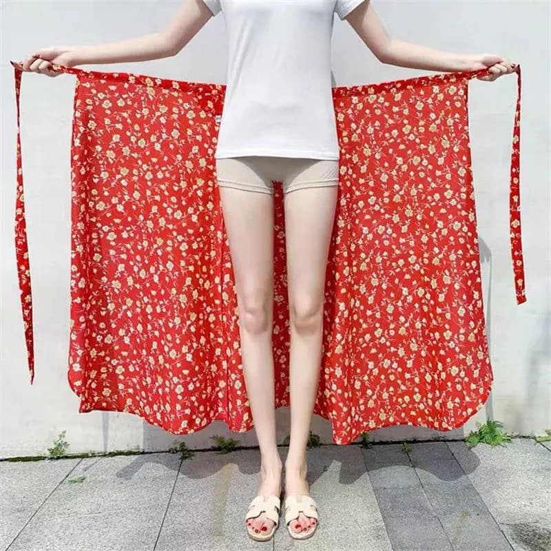 Saia verão respirável Floral protetor solar saia de uma peça saia amarrada férias saia de praia de comprimento médio