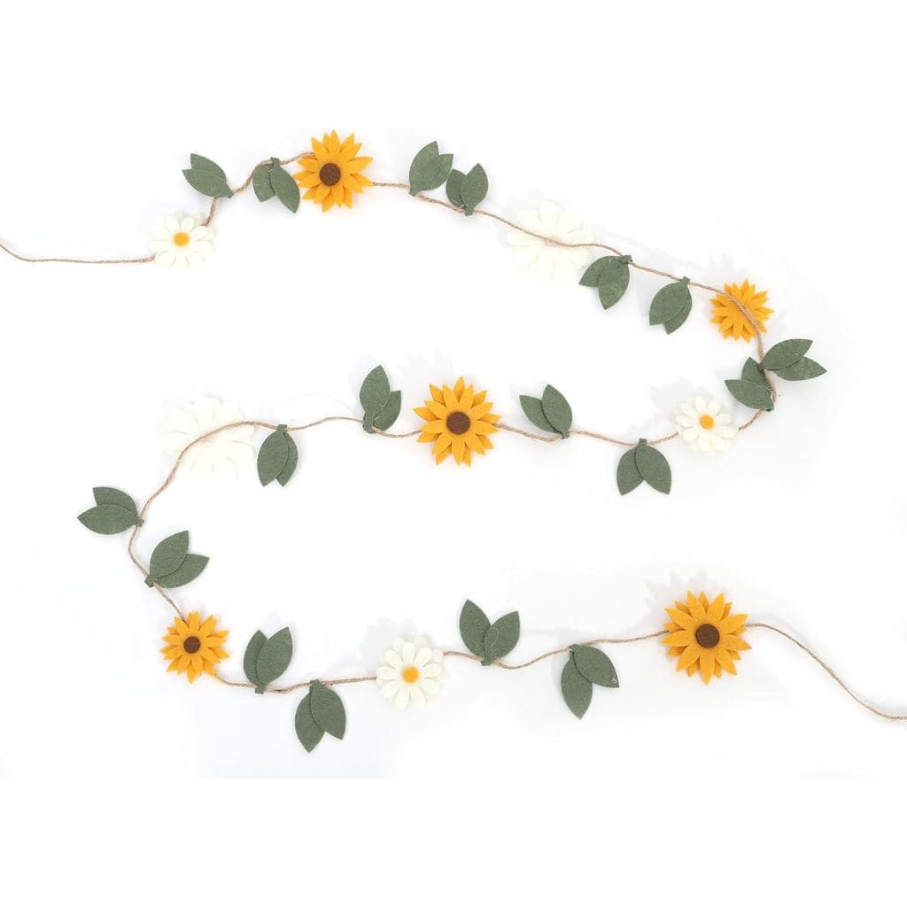 Guirlanda de Margaridas e Girassóis em Feltro - Decorações de Parede para Festas com Flores, Faixa de Feltro Boêmia com