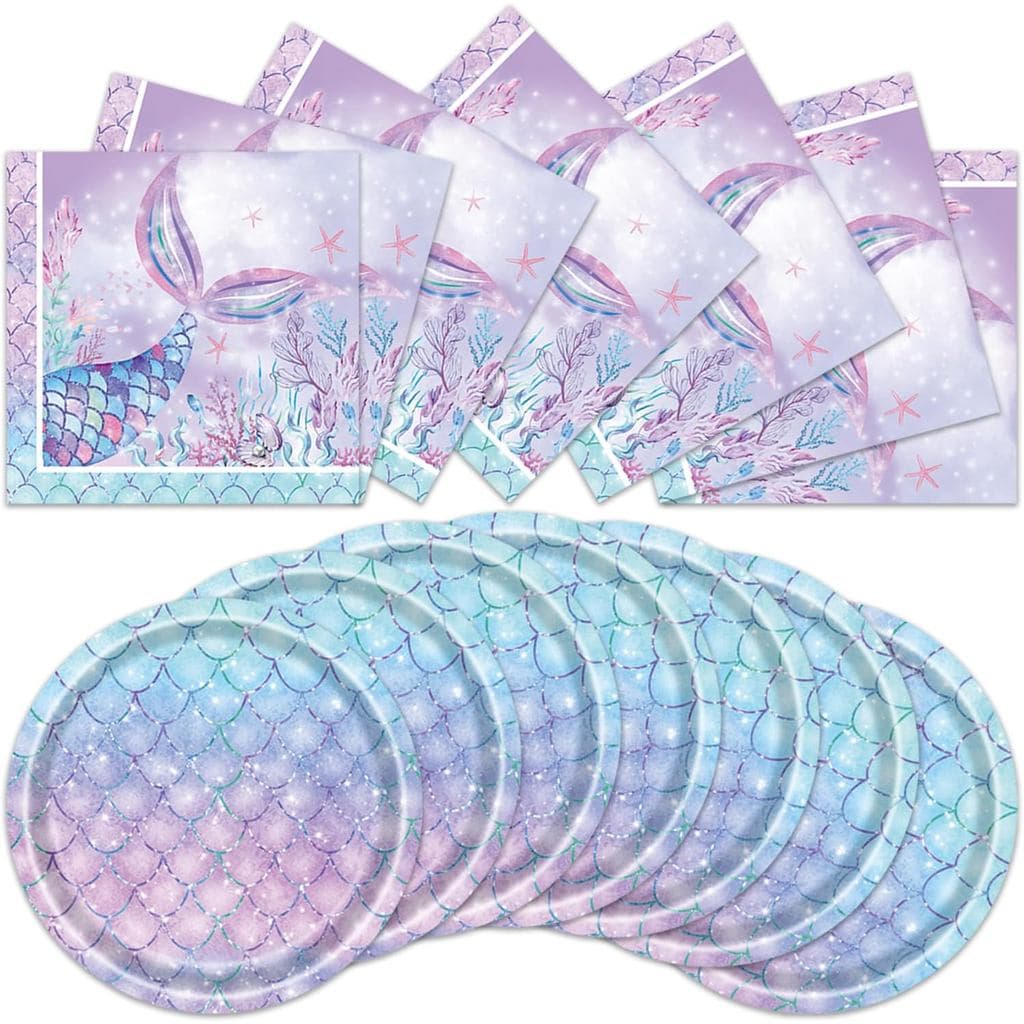 40 peças de pratos e guardanapos de papel para festa de aniversário com tema de sereia, conjunto de utensílios descartáv
