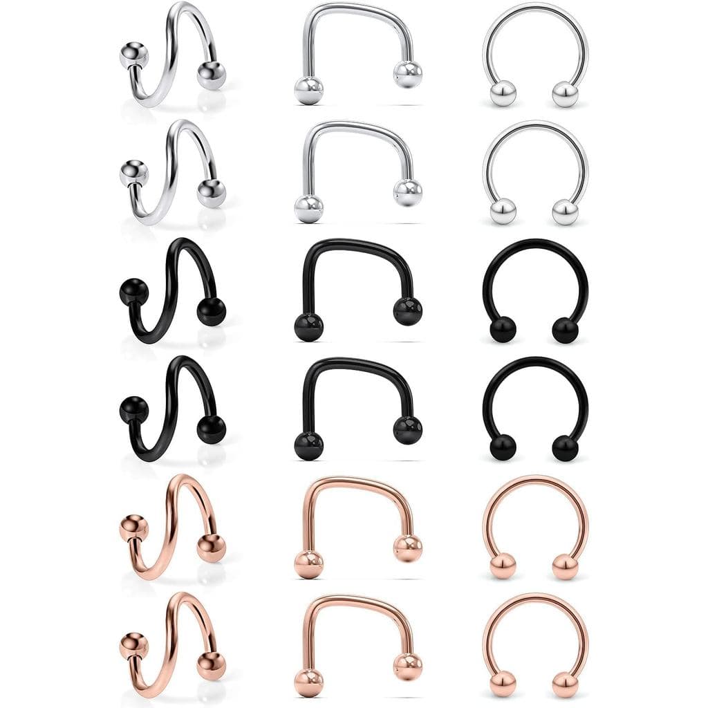 14G 16G Argolas de Lábio em Espiral Torcida, Aço Cirúrgico, Piercing Estilo Mordida de Cobra, Joia Labret em Forma de C,