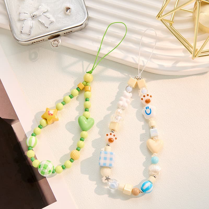 Pingente de telefone com contas azuis em formato de pata de gato sorridente, corrente para celular, cordão ccddiy, cordã